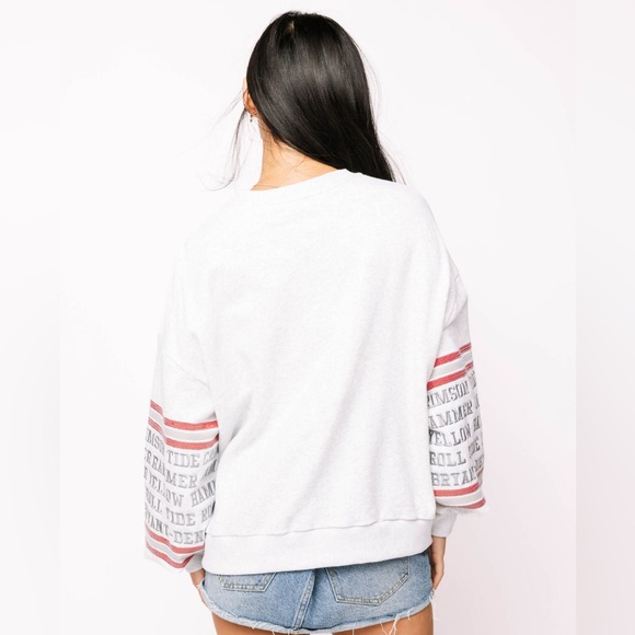 New!QUEEN OF SPARKLES Licensed Alabama Sequin Flower Mascot Oversized Sweatshirt - Picture 8 of 12